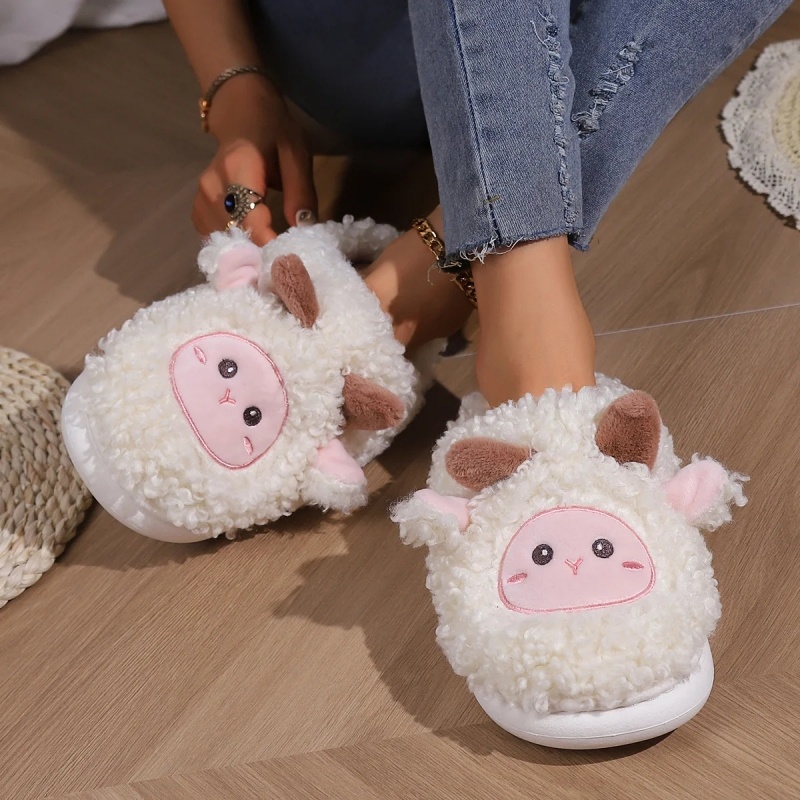 冬素敵な小さな羊のスリッパ女性男性用かわいい子羊ぬいぐるみホ - Women'S Fashion Sandals のレビューと価格