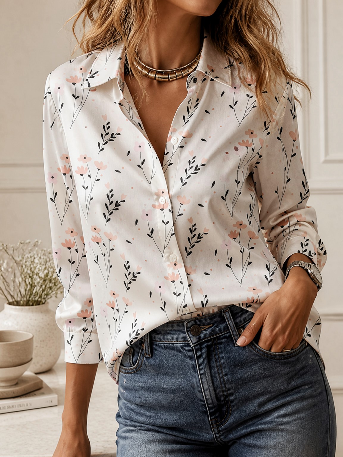 2026ミニマリストボタンダウン長袖トップス、女性用ルーズス - Women Fashion Style のレビューと価格